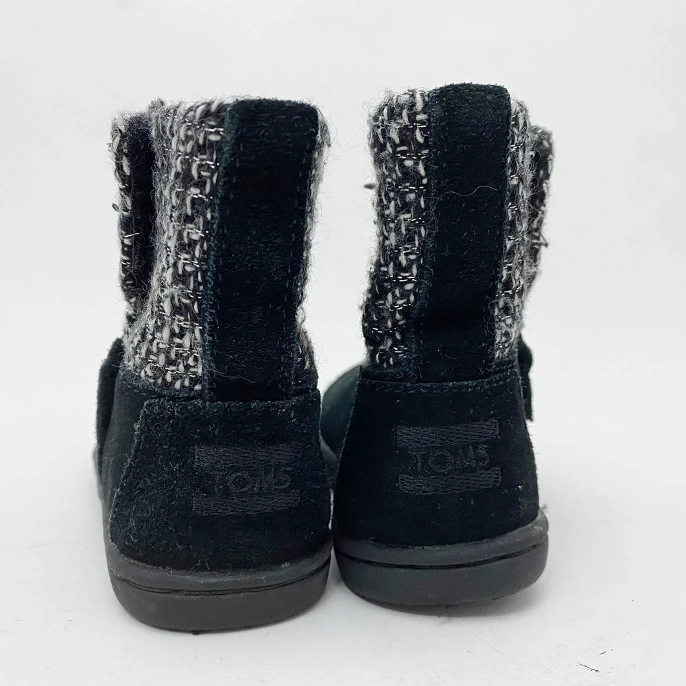 TOMS Nepal Suede Woven Knit Textile‎ Mid Calf Boot Toddler Girls 5 Black White